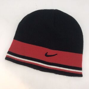Nike Swoosh Black - Red - White Knit Stocking Hat Warm Stretch Acrylic Beanie